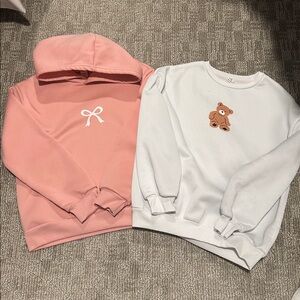 Kids Pink and White Sweatshirts, bow and bear 11/12, worn once!